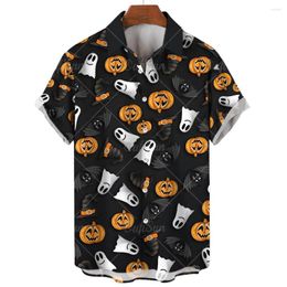 Men's Casual Shirts Halloween Shirt For Men Fashion Short Sleeve Tops Little Devil Print Hawaiian Beach Travel Oversized Clothes