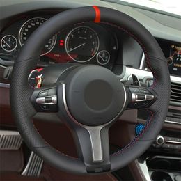 Steering Wheel Covers For M Sport F10 F12 F20 F30 F31 F32 F34 F45 F39 F48 F25 F26 F15 F16 Car Leather Cover Red Blue Line Strip