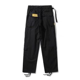 Men's Pants men workwear pants multiple pockets pants loose side buckles drawstring straps joggers