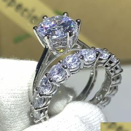 Wedding Rings Choucong Victoria Wieck New Luxury Jewellery 925 Sterling Sier Round Cut White Topaz Cz Diamond Women Bridal Ring Set For Dhbhp