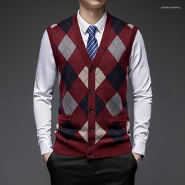 Men's Vests Top Grade 6.5% Wool Casual Classic Sweater Vest 2023 Autumn And Winter Thicken Warm Men Business Fashion Argyle