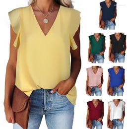 Women's T Shirts V-Neck Elegant Vests Lace Flying Sleeve Blouses Flowy Tanks Top For Daily