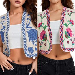 Women's Vests Lady National Style Casual Embroidery Y2k Sleeveless Open Shirt Blouse Slim Fit Bohemian Comfy Daily Wear Beachwear Outfit