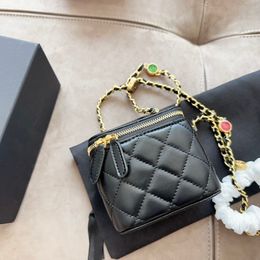 New Luxury Bag Mini Treasure Box Handbag Women Large Capacity Smooth Cowhide Makeup Bag Retro Designer Gold Chain Diamond One Shoulder Crossbody Bag