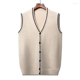 Men's Vests Men Knit Vest Wool Sweater Cardigan Sleeveless Buttons Down V Neck Solid Colour Casual Fashion Basic For Autumn Winter TUJ30V43