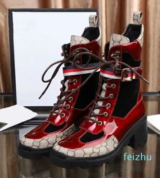 Autumn and Winter Double Lace Leather Women's Rhinestone Ankle Short Sand Elevated Thick Heel Martin Snow Boots777