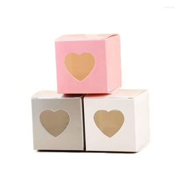 Gift Wrap 25/50Pcs Kraft Paper Candy Box PVC Transparent Heart Window Favour Cute Packaging Bag Birthday Wedding