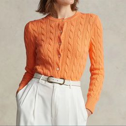 Womens Knits Tees Spring Knitted Small Horse Cardigan Blouse Slim Long Sleeve Female Sweater Twist Shirt Knit Jacket Orange Tops 230906