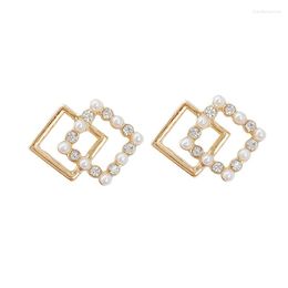 Stud Earrings Square Pearl Simple Geometric For Women Girls Tiny Ear Studs Pendientes Oorbellen 2023