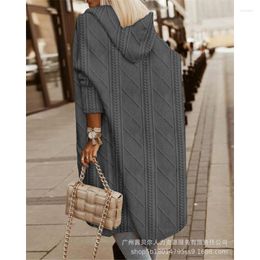 Women's Trench Coats Women Solid Colour Plaid Printed Cardigan Large Coat 2023 Autumn And Winter Long Sleeve Hooded Loose