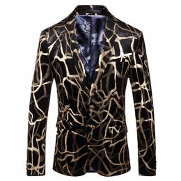 Brand Men Floral Blazer Wedding Party Colorful Plaid Gold Black Sequins Design DJ Singer Suit Jacket Fashion Outfit257Z