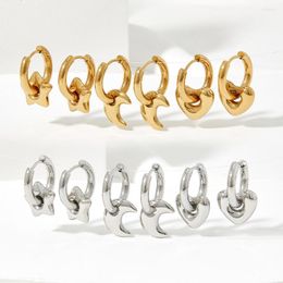 Hoop Earrings Trend Star Moon Heart Pendant Drop Huggie 18k Gold Plated Waterproof Stainless Steel Fashion Charm Jewelry