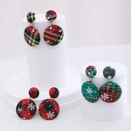 Dangle Earrings Autumn And Winter Christmas Snowflake Geometric Round Red Green Plaid Fabric Fashion Women Xmas Gift