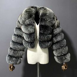 Women's Fur Faux Fur Women's coat with short lapel and long sleeved fur stitching x0907