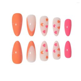 False Nails Glossy Fake Nail DIY French Style Almond With Colorful Heart Pattern For Daily Lives Everyday Use MH88