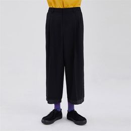 Men's Pants Casual Wide Leg Fashion Trend Personalised Double-Layer Trouser Mouth Black Classic Versatile Loose Straight Pan