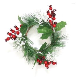 Candle Holders 5pc Christmas Wreath Decorations With Artificial Berries And Leaves