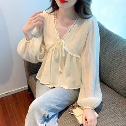 Women's Blouses Womens Chiffon Blouse Luxury Clothing Korea Stylish Fashion Woman 2023 Long Sleeve Top