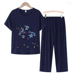 Women's Sleepwear Fdfklak Middle-Aged Mother's Summer Cotton Linen Short Sleeve Pijama Nightwear XL-4XL Loose Loungewear Suit