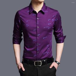 Men's Casual Shirts Men Long Sleeve Shirt Luxury Stylish Male Printing Plaid Slim Fit Formal Turn-down Collar Business Dress H04