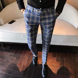 Men Dress Pant Plaid Business Casual Slim Fit Pantalon A Carreau Homme Classic Vintage Check Suit Trousers Wedding Pants3036