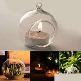Candle Holders Crystal Glass Hanging Holder Candlestick Home Party Dinner Decor Round Air Plant Bubble Balls Drop Delivery Garden Dhgpw