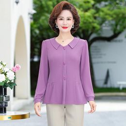 Women's Blouses Loose Long-Sleeve Casual Knitted Cloth Shirt Ladies Tops Middle-Aged Elderly Mothers Spring Autumn