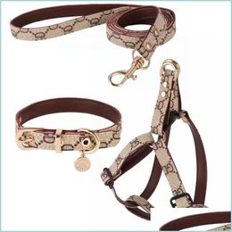 Step In Dog Harness Designer Dogs Collar Leashes Set Classic Plaid Leather Pet Leash For Small Medium Cat Chihua