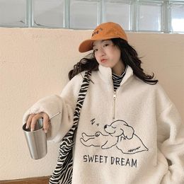 Women's Hoodies Cashmere Thickened Sweatshirt Autumn And Winter Loose Tide Harajuku Style Lamb Hair High Collar Em