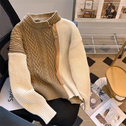Women's Sweaters Korejepo Contrast Irregular Patchwork Sweater Women Thickened Winter Slouchy Style Knit Design Loose Upper Garment Pullover