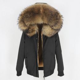 Womens Fur Faux Fur Women Waterproof Bomber Parka Real Fur Coat Winter Jacket Women Natural Raccoon Fur Collar Hood Thick Outerwear 230906