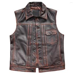 Men's Vests Plus Size 5XL Genuine Cow Leather Automotive Vest For Man Summer Cowhide Biker Mens Waistcoat European Designer