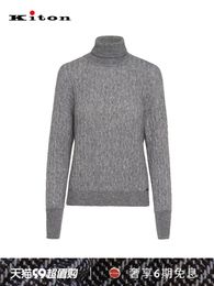 Kiton Top-quality Womens Sweaters Winter Cashmere Silkworm Turtleneck Twist Black and Gray Sweater