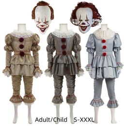 Specjalne okazje na Halloween maskaradę Clown Pennywise Cosplay Costume Stephen King Terror Costumes Mask Suit Party Aldult Child Clothing 230906