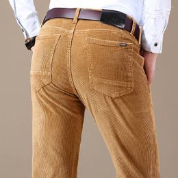 Men's Pants ICPANS Classic Fit Flat Front Pant Casual Mid-Rise Corduroy Trousers Men Black Khaki Brown 2024 Summer