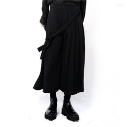 Men's Pants Casual Black Solid Colour Simple Wide Leg Skirt Pleated Asymmetric Spring And Autumn