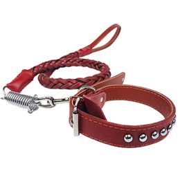 Dog Collars Leashes Leather Leash and Collar Set Soft Strong Braided Comfortable Training for Walking 230906