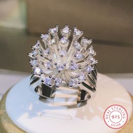 Wedding Rings 925 sterling silver glittering zircon dandelion ring ladies three claw zircon ring party birthday fashion Jewellery gift 230907