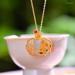 Chains Vintage Enamel Classical Elegant Chrysanthemum Necklace Natural An White Jade Ruyi Pendant National Style Jewelry Gift