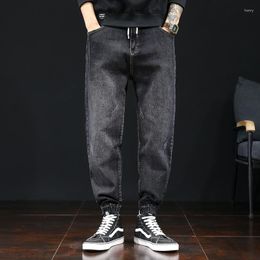 Men's Jeans Spring Denim Cropped Trousers Tethered Elastic Waist Large Size Loose Pants Trendy M-7XL