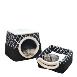 kennels pens 2 in 1 Foldable Cat Dog Soft Sofa Cave Bed Warm Tent Microfiber House with Removable Washable Cushion Pillow for Pets 230906