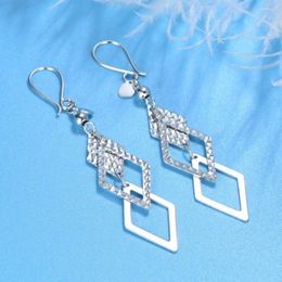 Stud Earrings PT950 Real Pure Platinum 950 Dangle Women Gift Lucky Rhombus 3.5g