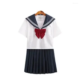 Set di abbigliamento Uniforme da ragazza scolastica giapponese JK Black Sailor Basic Cartoon Navy Costume da donna