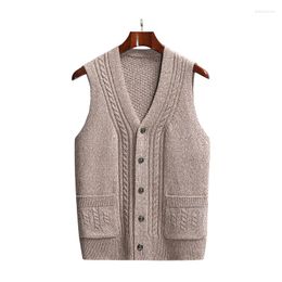 Men's Vests Men Thick Wool Knit Vest Sleeveless Cardigan Sweater Jacket Buttons Down V Neck For Autumn Winter Fashion Casual Clothing A2301