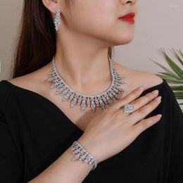 Necklace Earrings Set BLUE COAST 4pcs Bridal Zirconia Full For Women Party Luxury Dubai Nigeria CZ Crystal Wedding Platinum Plating