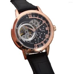 Wristwatches Luxury Mens Automatic Mechanical Watch Stainless Steel Rose Gold Black Leather Sapphire Tourbillion