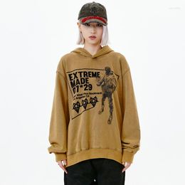 Women's Hoodies Long Sleeve Hooded Vintage Brown Oversize For Women Men Gothic Print Aesthetic Sweatshirt Pullovers Winter Tops Clothes