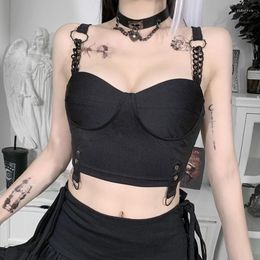 Bustiers & Corsets Locomotive Punk Chain Black Camisole Gothic Bodycon Corset Tops Streetwear Sexy Backless Women Summer Camis Q240