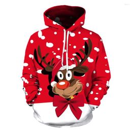 Men's Hoodies Christmas Elk Printed Hooded Sweatshirts And Women's Fashion Hip Hop Style Red Pullover Autumn Y2k Clothes