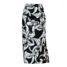 Skirts Women Floral Print High Waist Pencil Skirt 2023 Summer Korean Office Elegant Side Split Sheath Midi Female Spring